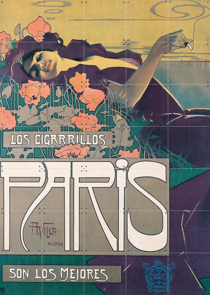 IXXI Los Cigarillos Paris, Bridgeman Images - 100 x 140 cm - Gratis ophangtool - Grote wanddecoratie en posters - Typografie, Vintage, Kleurrijk