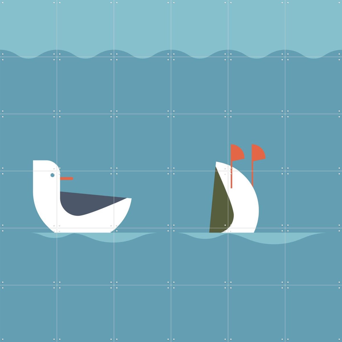 IXXI Pair of Ducks, Studio Kars + Boom - 120 x 120 cm - Gratis ophangtool - Grote wanddecoratie en posters - Illustraties, Speels, Grafisch Ontwerp