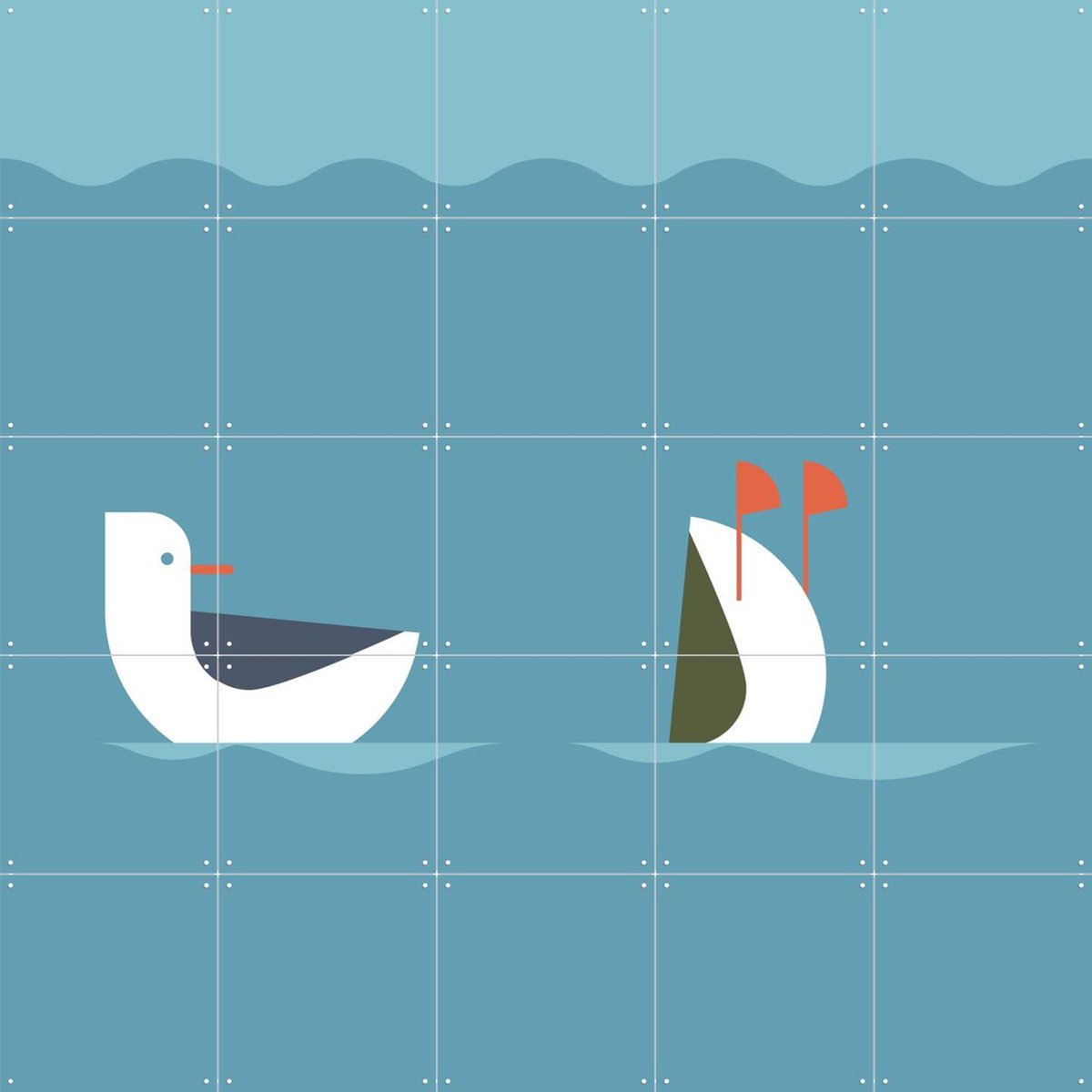 IXXI Pair of Ducks, Studio Kars + Boom - 100 x 100 cm - Gratis ophangtool - Grote wanddecoratie en posters - Illustraties, Speels, Grafisch Ontwerp