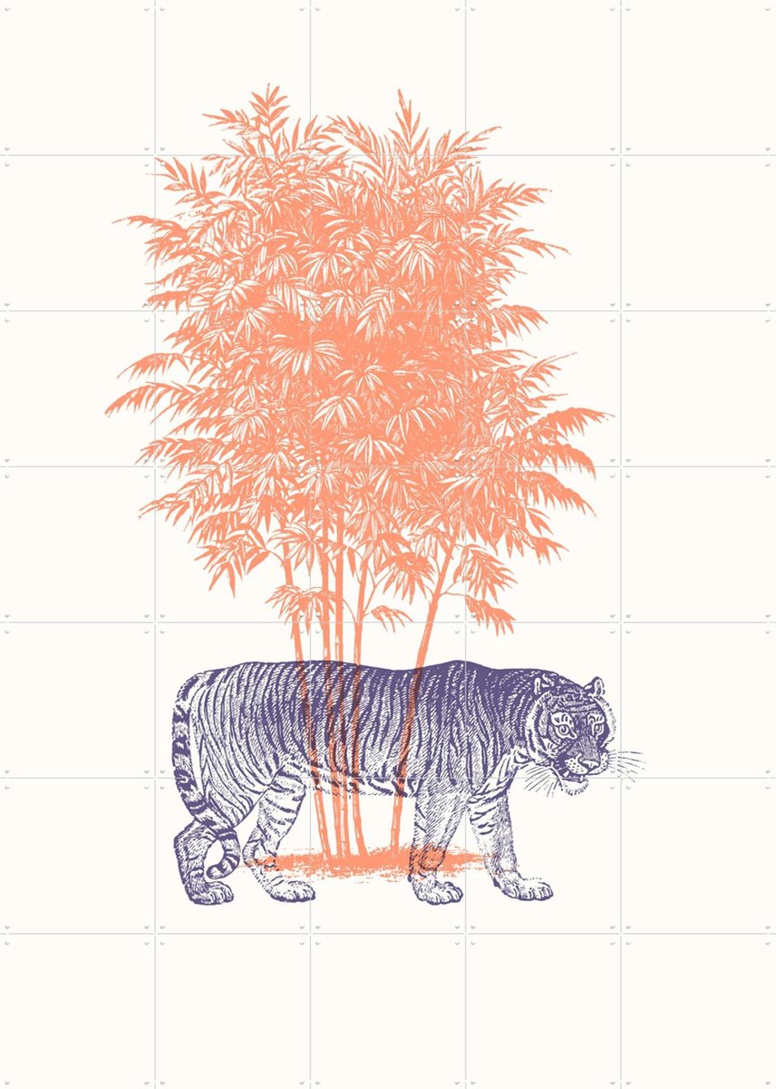 IXXI Tiger tree, Florent Bodart - 100 x 140 cm - Gratis ophangtool - Grote wanddecoratie en posters - Line art, Illustraties, Houtsnede, Woonkamer