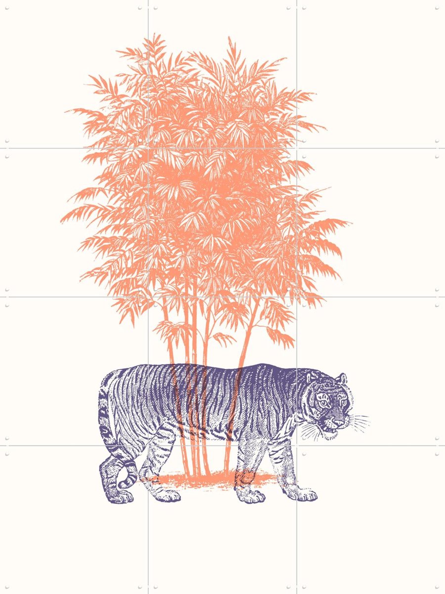 IXXI Tiger tree, Florent Bodart - 60 x 80 cm - Gratis ophangtool - Grote wanddecoratie en posters - Line art, Illustraties, Houtsnede, Woonkamer