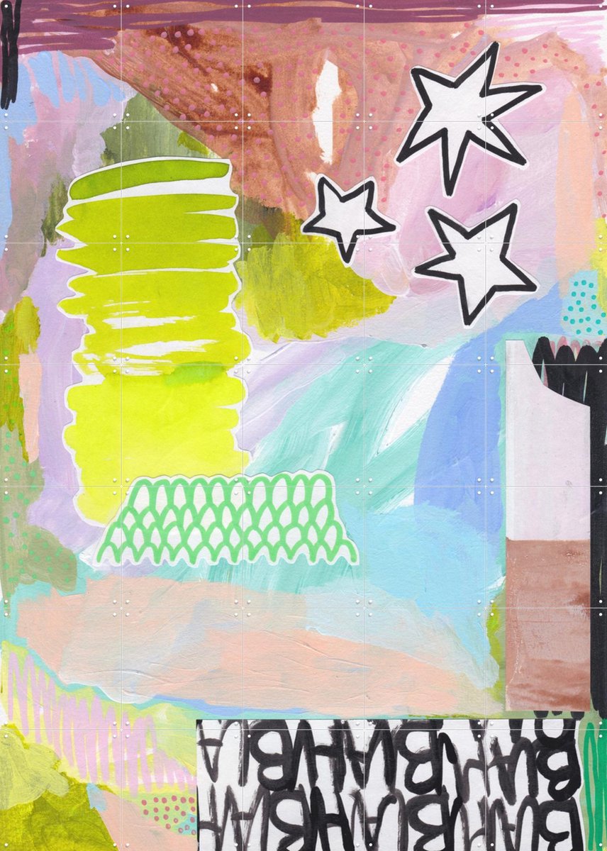 IXXI Starry Scribbles, Henriette Visscher - 100 x 140 cm - Gratis ophangtool - Grote wanddecoratie en posters - Abstract, Kleurrijk, Digitale Kunst