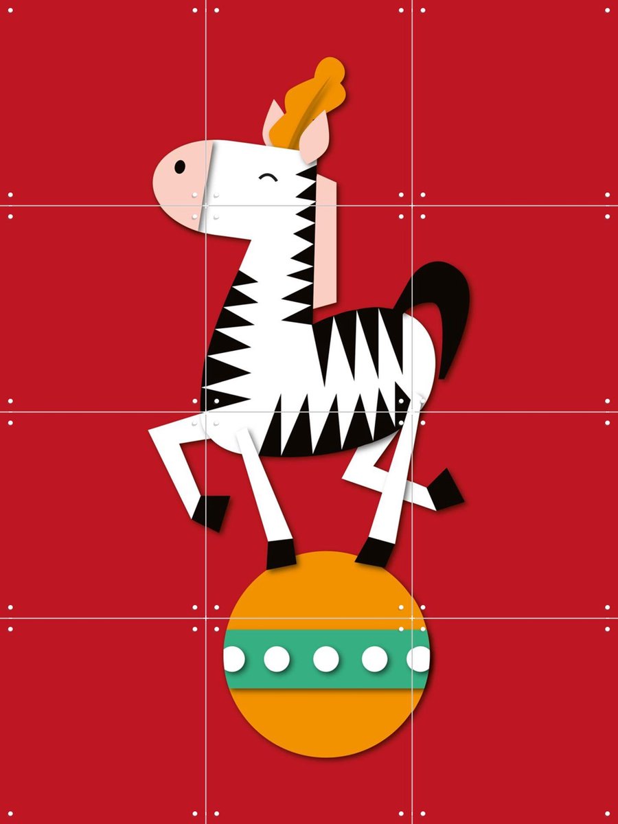IXXI Circus Zebra, Jetske Kox - 60 x 80 cm - Gratis ophangtool - Grote wanddecoratie en posters - Illustraties, Cartoonesk, Geometrische Kunst