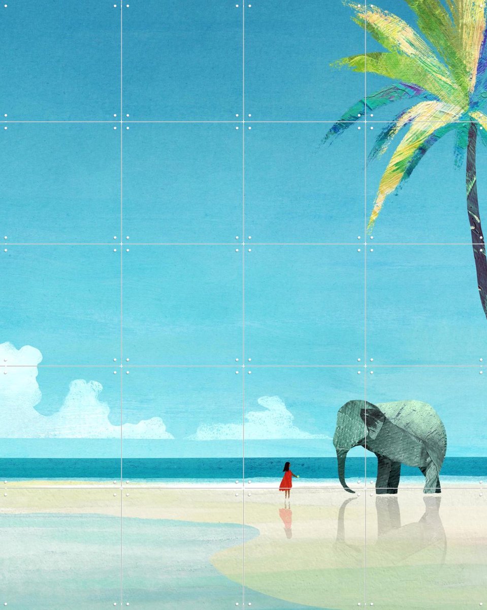 IXXI Elephant Beach, Henry Rivers - 80 x 100 cm - Gratis ophangtool - Grote wanddecoratie en posters - Speels, Grafisch Ontwerp, Digitale Kunst