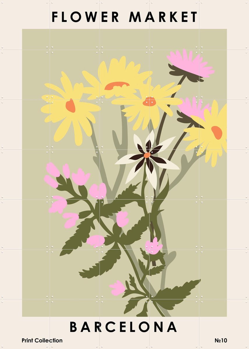 IXXI Flower Market Barcelona, NKTN & Various - 100 x 140 cm - Gratis ophangtool - Grote wanddecoratie en posters - Speels, Vintage, Illustraties