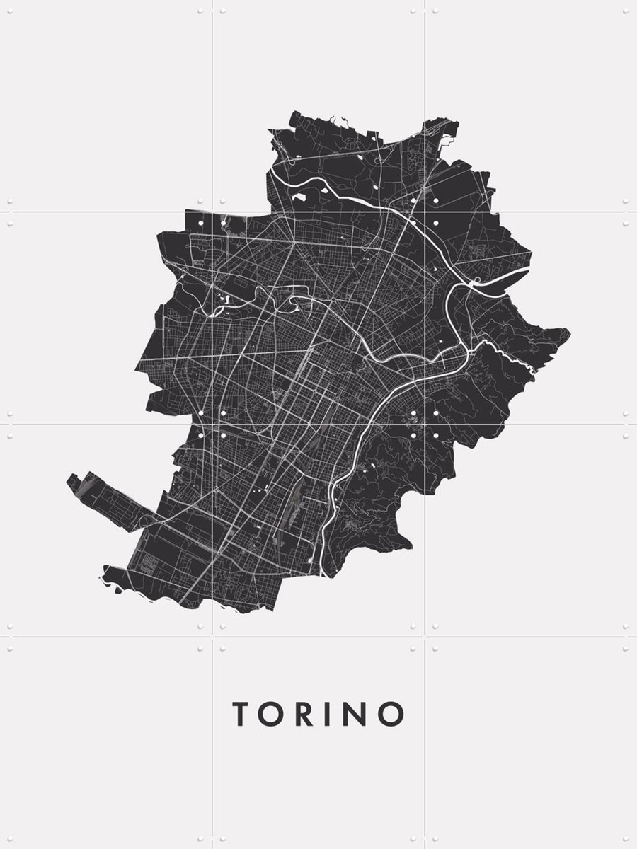 IXXI Torino City Map, Kunst in Kaart - 60 x 80 cm - Gratis ophangtool - Grote wanddecoratie en posters - Minimalisme, Grafisch Ontwerp, Technische