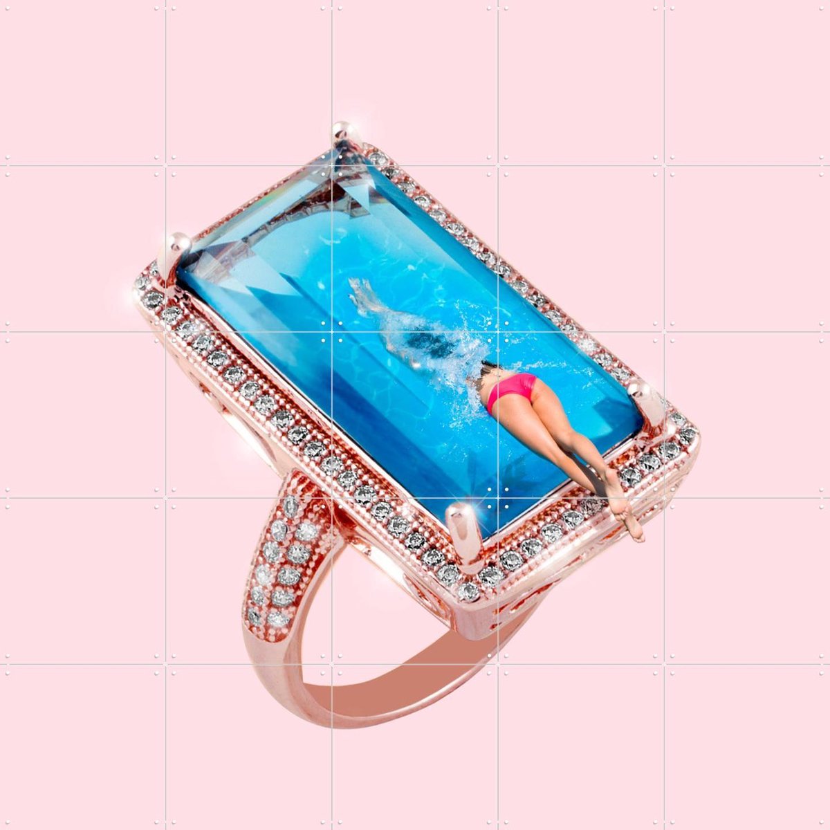 IXXI Diamond Pool, Paul Fuentes - 100 x 100 cm - Gratis ophangtool - Grote wanddecoratie en posters - Pop art, Kleurrijk, Speels, Digitale Kunst