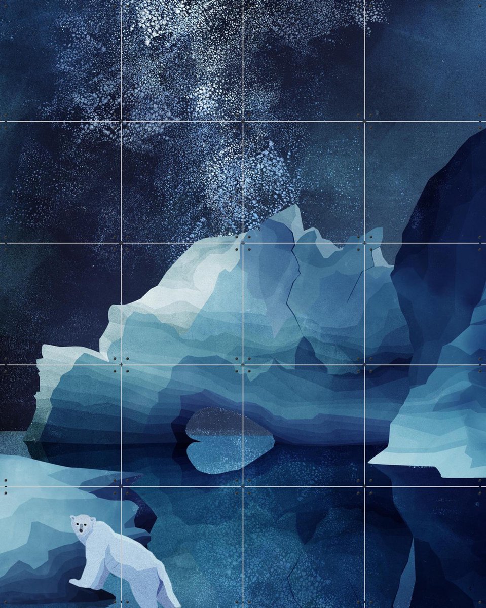 IXXI Polarbear By Night, Goed Blauw - 80 x 100 cm - Gratis ophangtool - Grote wanddecoratie en posters - Abstract, Digitale Kunst, Illustraties