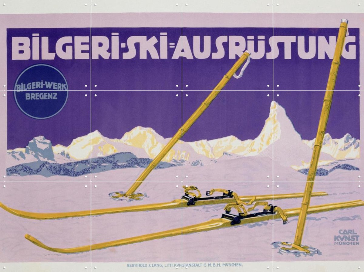 IXXI Skiing in Austria, Bridgeman Images - 80 x 60 cm - Gratis ophangtool - Grote wanddecoratie en posters - Vintage, Art Deco, Illustraties