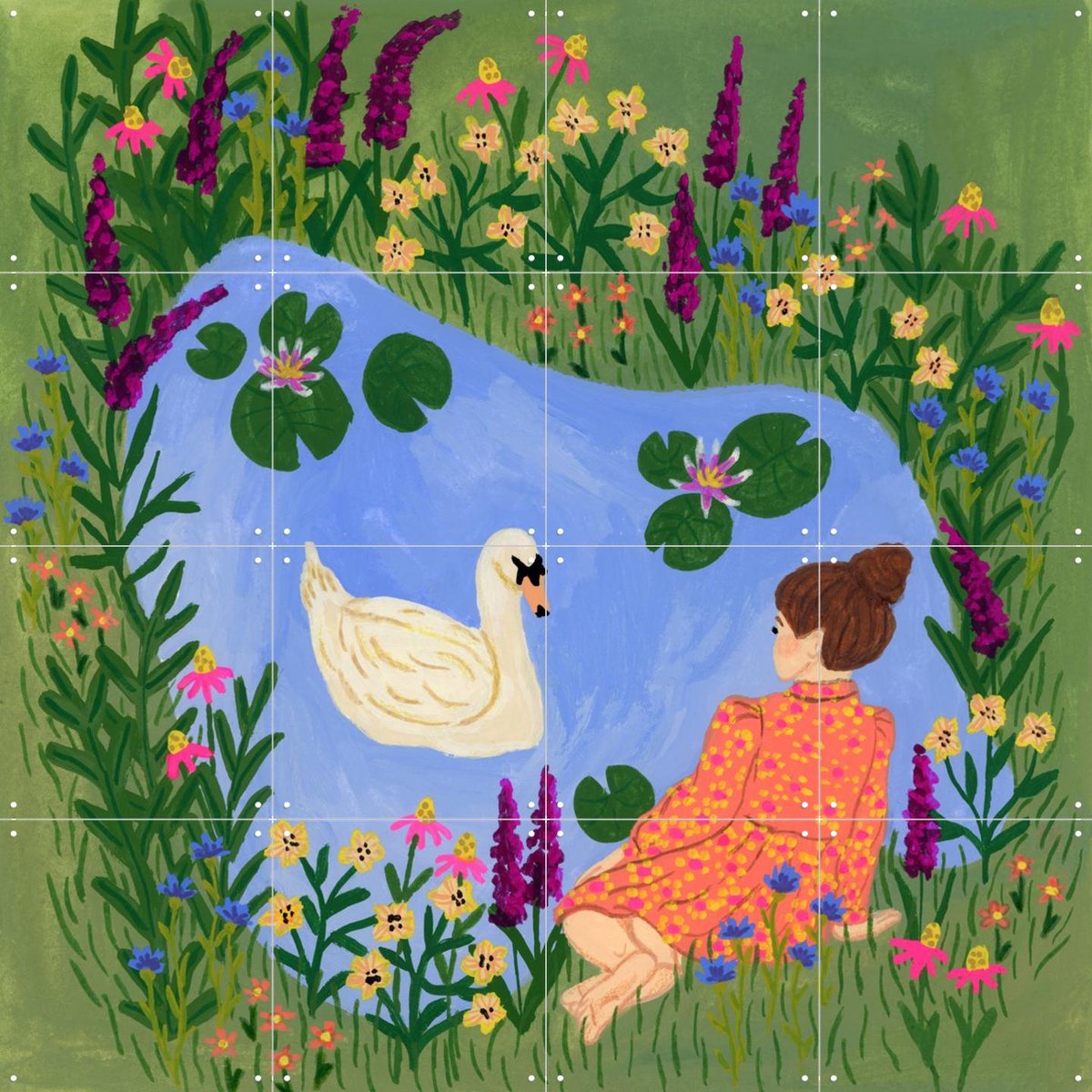 IXXI Zwanenmeer, Kirsten Blom Art & Illustration - 80 x 80 cm - Gratis ophangtool - Grote wanddecoratie en posters - Fantasierijk, Illustraties