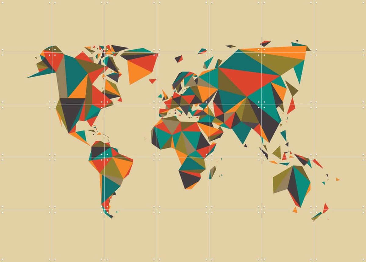 IXXI World Map 3D Autumn, Kunst in Kaart - 140 x 100 cm - Gratis ophangtool - Grote wanddecoratie en posters - Grafisch Ontwerp, Digitale Kunst