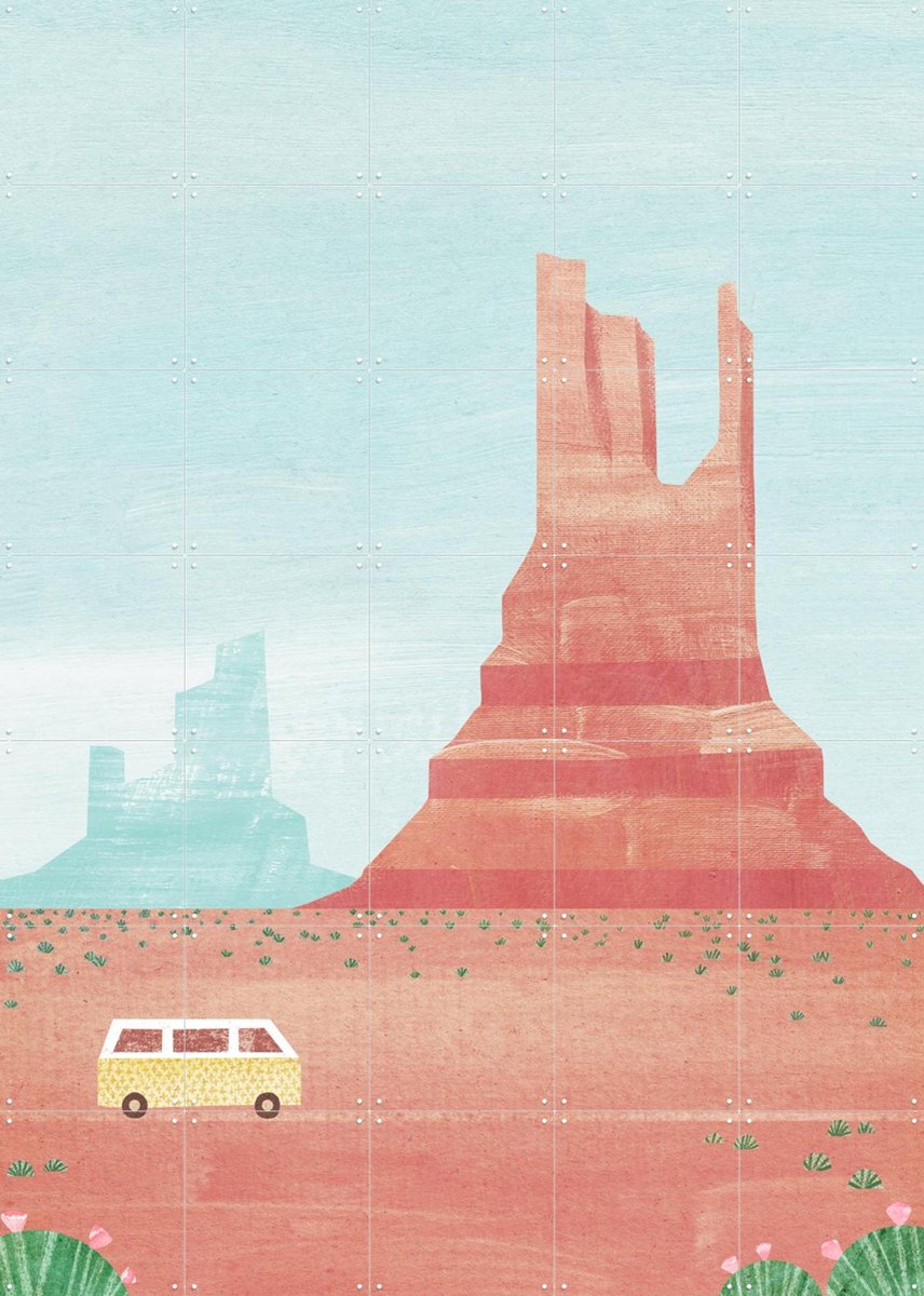 IXXI Road Trip, Henry Rivers - 100 x 140 cm - Gratis ophangtool - Grote wanddecoratie en posters - Speels, Illustraties, Vintage, Woonkamer, Mancave