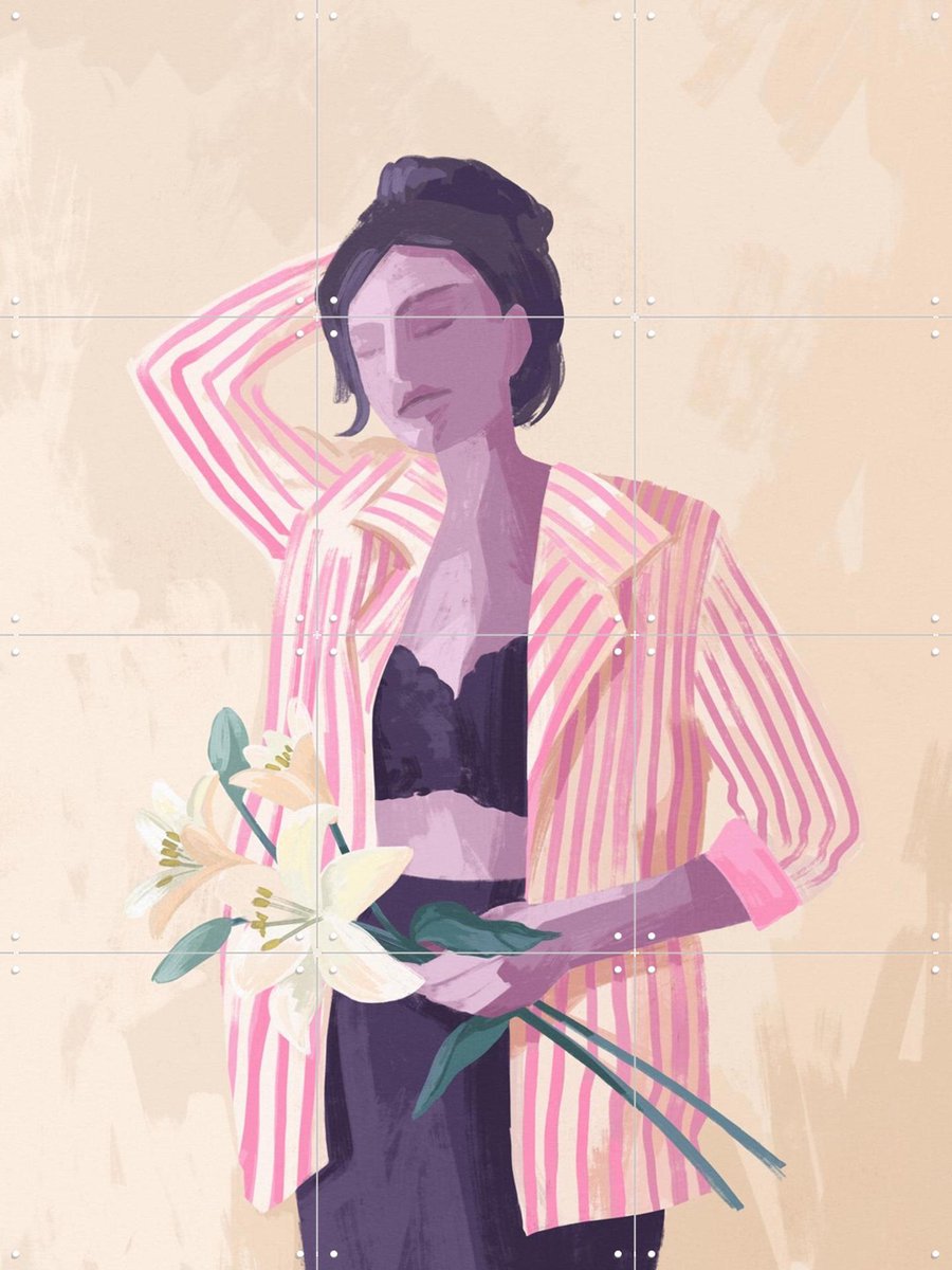 IXXI Lilly In A Jacket, Goed Blauw - 60 x 80 cm - Gratis ophangtool - Grote wanddecoratie en posters - Strepen, Illustraties, Digitale Kunst