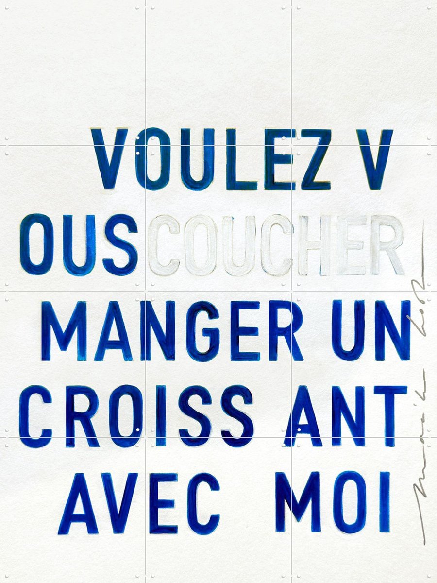 IXXI Manger un Croissant - blue, Maaike Koster & My Deer Art Shop - 60 x 80 cm - Gratis ophangtool - Grote wanddecoratie en posters - Grafisch