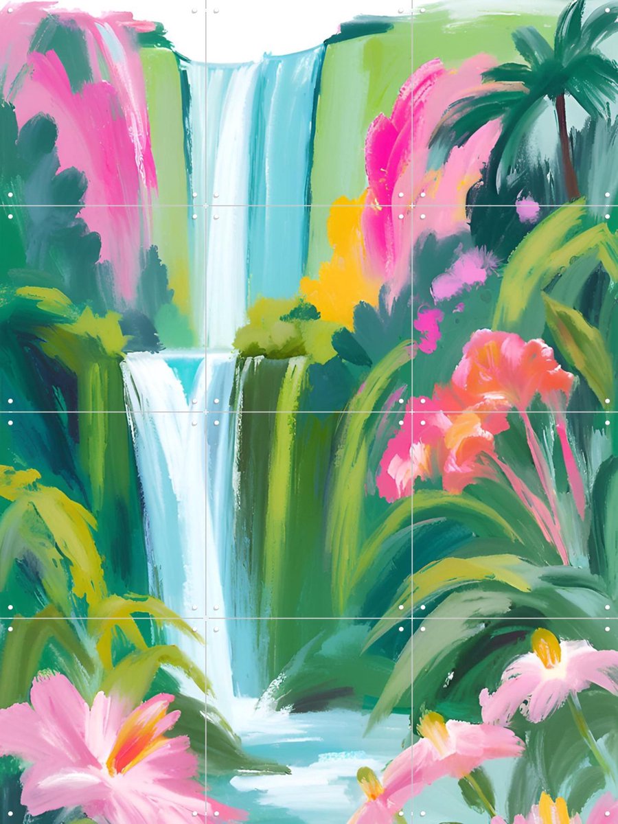 IXXI Waterfall, Ohkimiko & Various - 60 x 80 cm - Gratis ophangtool - Grote wanddecoratie en posters - Illustraties, Kleurrijk, Kwaststreken