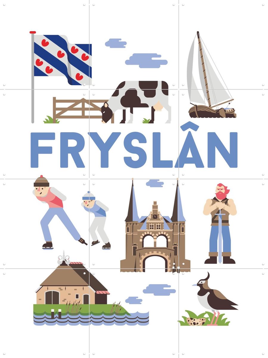 IXXI Fryslân, Jochem Coenen & Kunst in Kaart - 60 x 80 cm - Gratis ophangtool - Grote wanddecoratie en posters - Speels, Grafisch Ontwerp