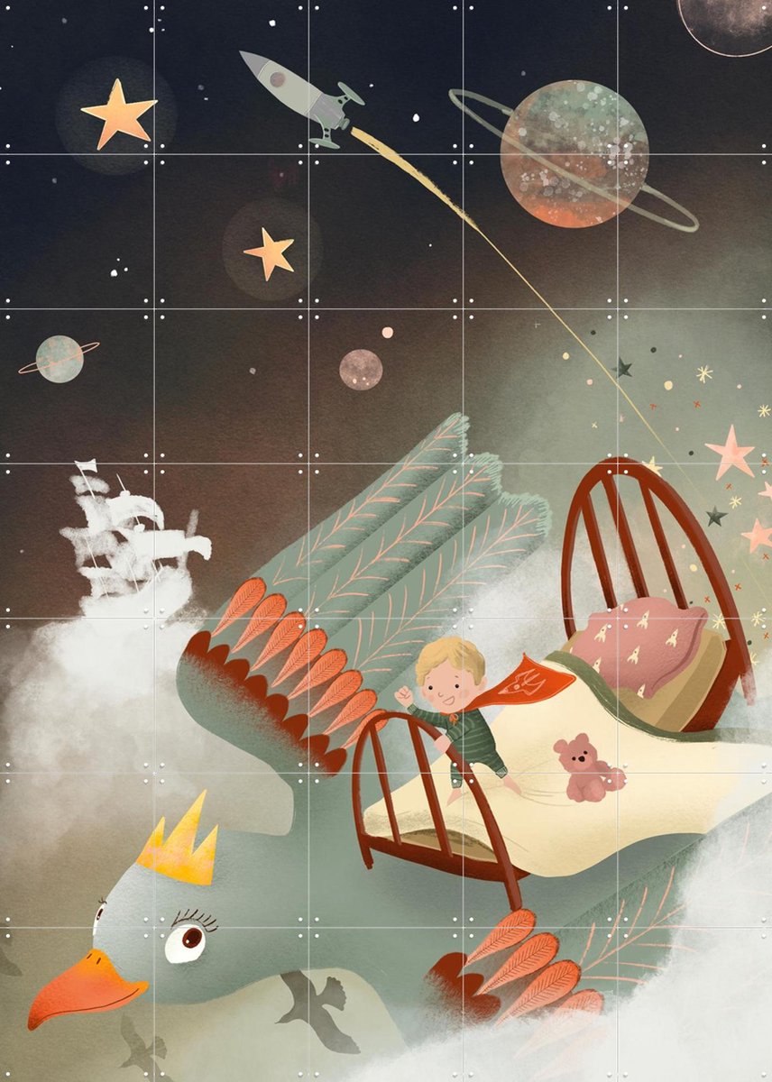 IXXI Dreamland, Goed Blauw - 100 x 140 cm - Gratis ophangtool - Grote wanddecoratie en posters - Speels, Kleurrijk, Illustraties, Fantasierijk