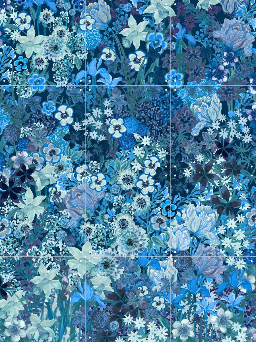 IXXI My Dream Garden Royal Blue, Marylène Madou - 60 x 80 cm - Gratis ophangtool - Grote wanddecoratie en posters - Illustraties, Woonkamer