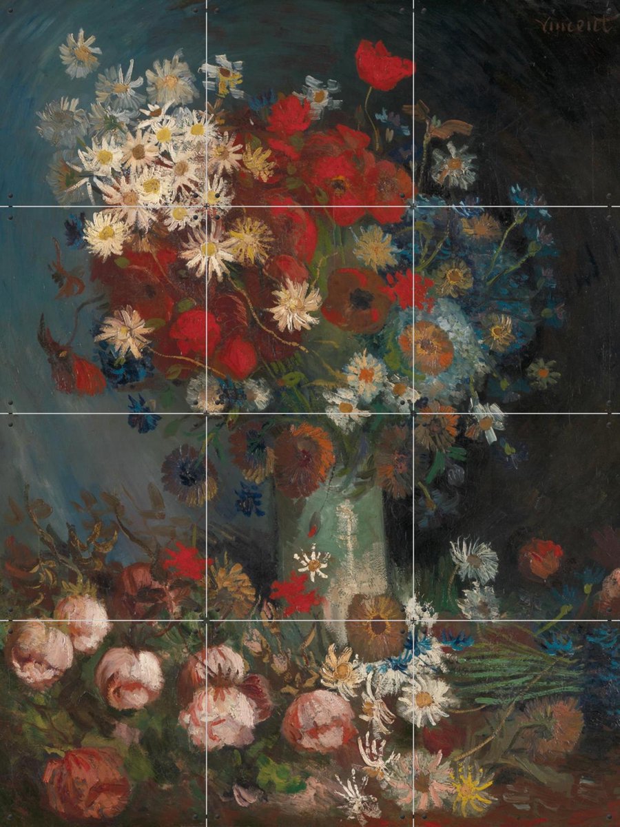 IXXI Stilleven met akkerbloemen en rozen, Vincent van Gogh (1853 - 1890) & Kröller-Müller Museum - 60 x 80 cm - Gratis ophangtool - Grote