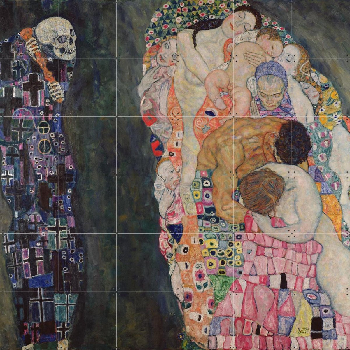 IXXI Death and Life 1911, Gustav Klimt & Bridgeman Images - 120 x 120 cm - Gratis ophangtool - Grote wanddecoratie en posters - Klassiek, Art Nouveau
