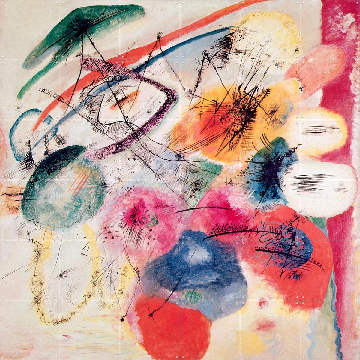 IXXI Black Lines, Kandinsky & Bridgeman Images - 120 x 120 cm - Gratis ophangtool - Grote wanddecoratie en posters - Klassiek, Kleurrijk, Olieverf