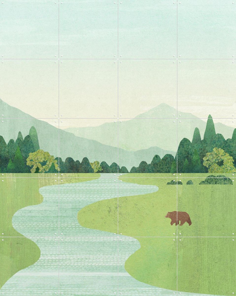 IXXI The Bear, Henry Rivers - 80 x 100 cm - Gratis ophangtool - Grote wanddecoratie en posters - Illustraties, Minimalisme, Kleurrijk, Mancave