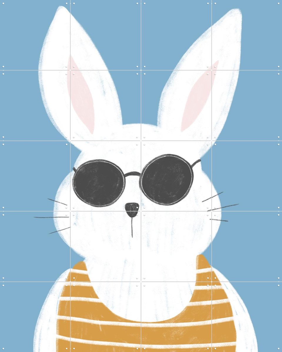 IXXI Summer Bunny Vintage, BAINAI - 80 x 100 cm - Gratis ophangtool - Grote wanddecoratie en posters - Cartoonesk, Fantasierijk, Vintage
