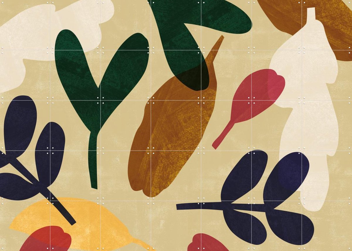 IXXI Little Leaves, Lotte Dirks - 140 x 100 cm - Gratis ophangtool - Grote wanddecoratie en posters - Illustraties, Abstract, Woonkamer, Bladeren