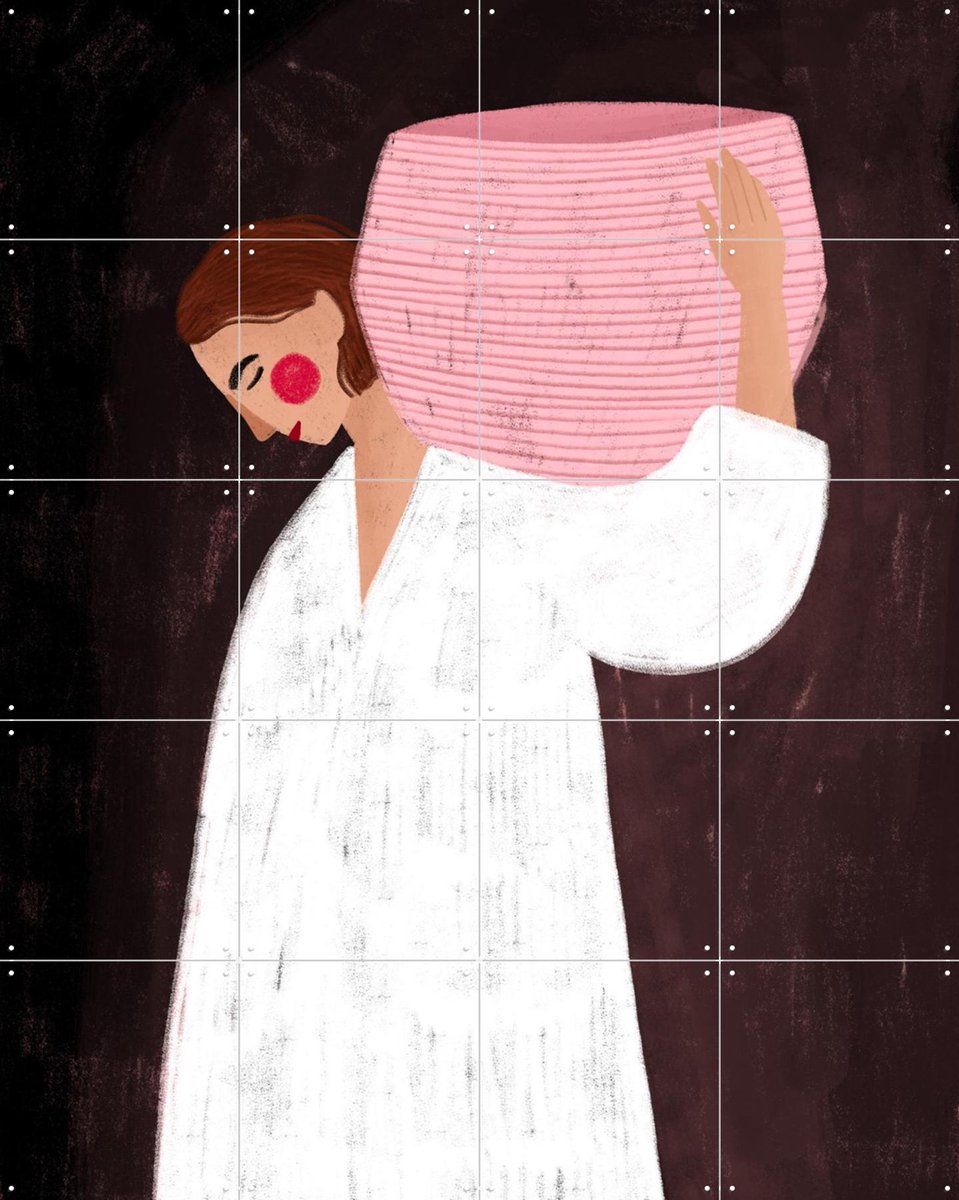 IXXI The Woman with the Pink Basket, Bea Müller & Various - 80 x 100 cm - Gratis ophangtool - Grote wanddecoratie en posters - Speels, Abstract
