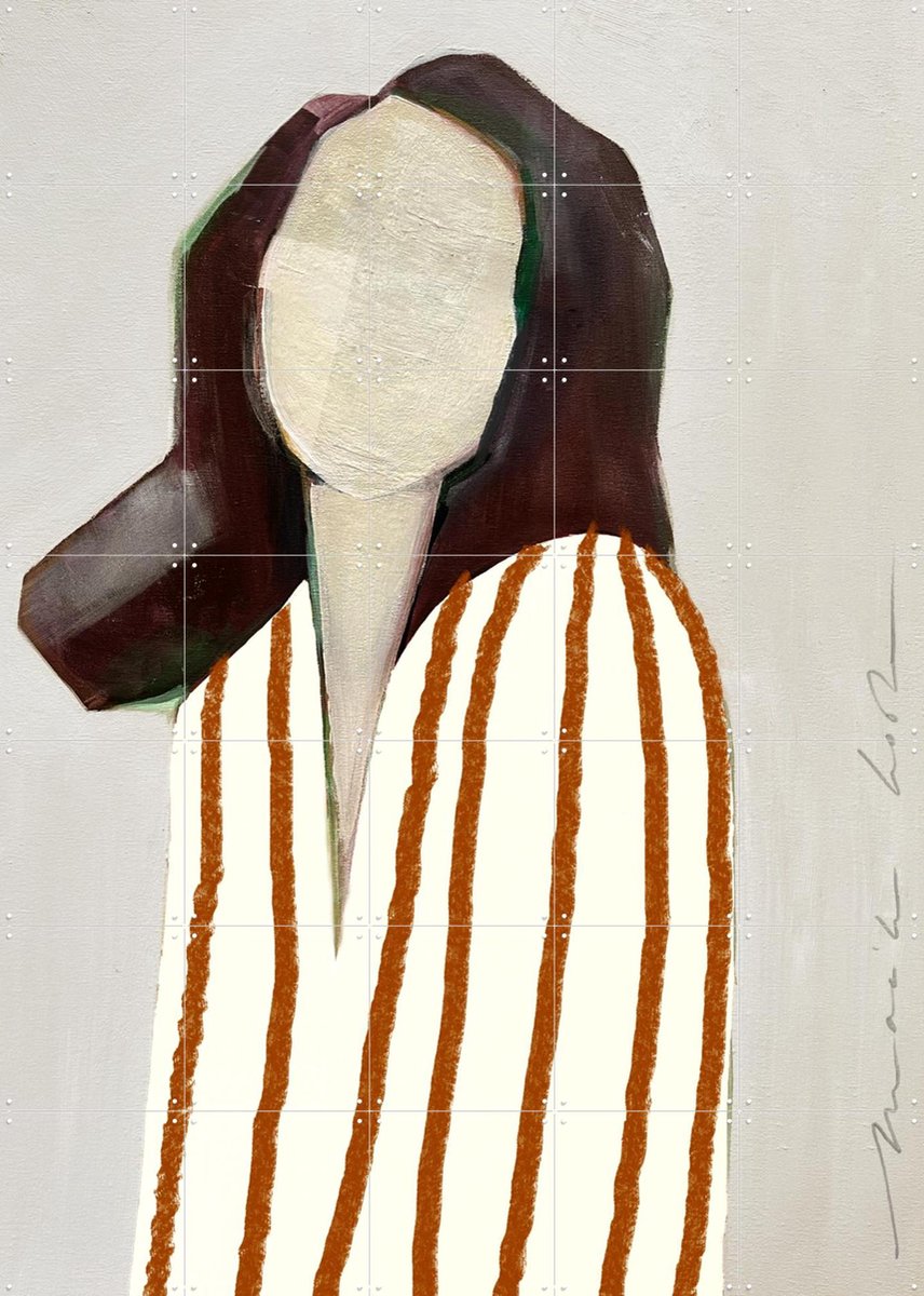 IXXI Lady in Stripes - orange, Maaike Koster & My Deer Art Shop - 100 x 140 cm - Gratis ophangtool - Grote wanddecoratie en posters - Strepen