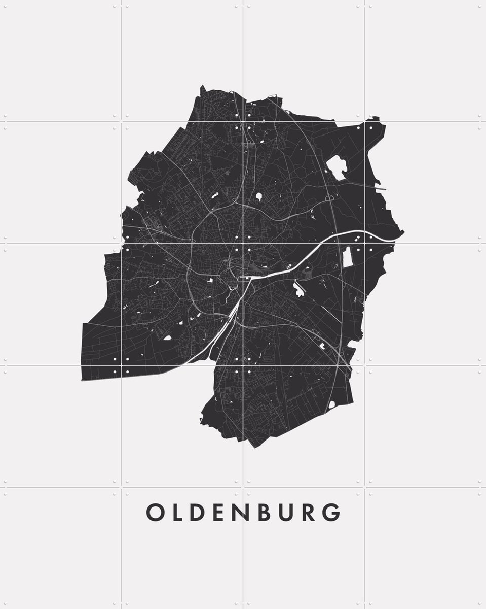 IXXI Oldenburg City Map, Kunst in Kaart - 80 x 100 cm - Gratis ophangtool - Grote wanddecoratie en posters - Minimalisme, Grafisch Ontwerp, Woonkamer