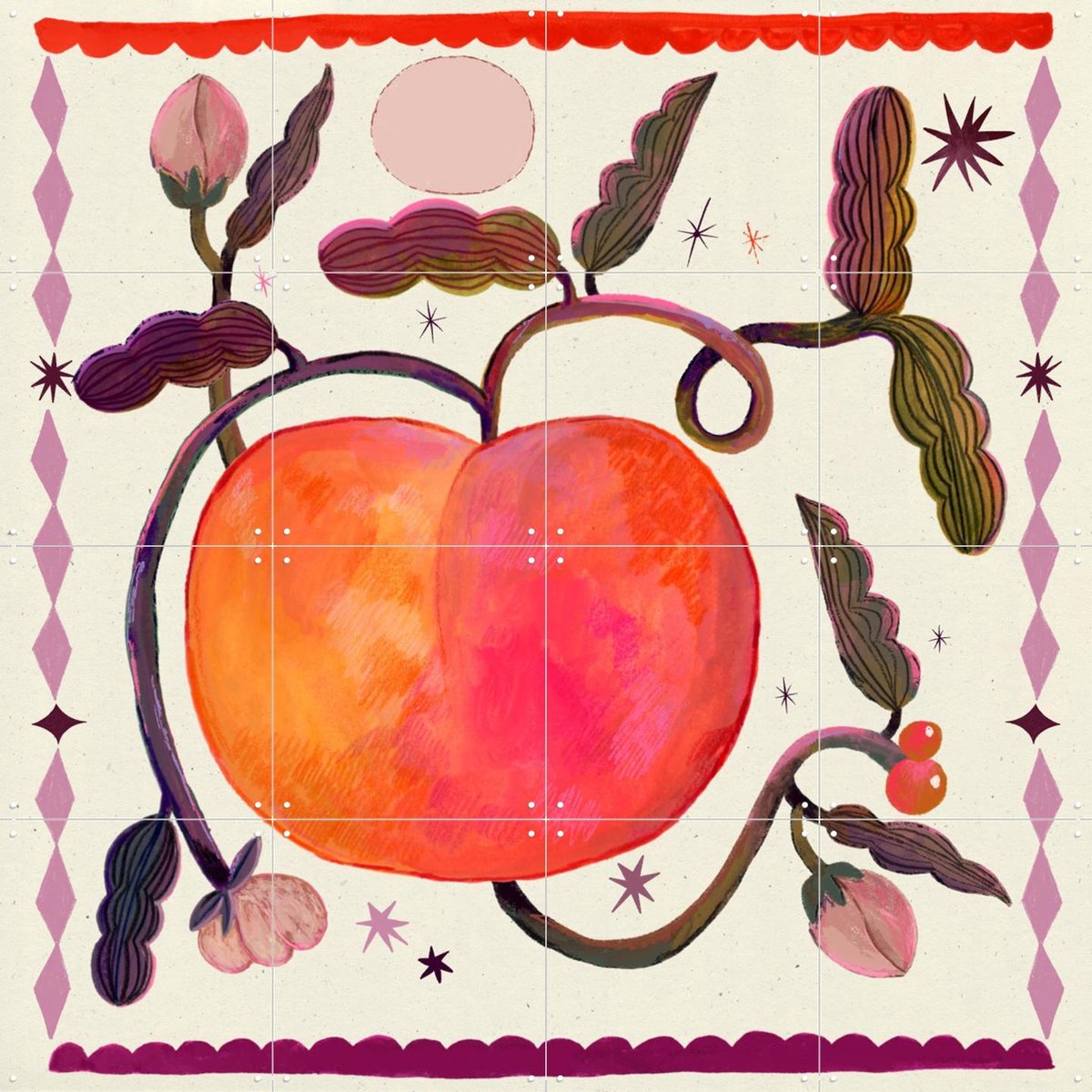 IXXI Apricot, Lena Addink - 80 x 80 cm - Gratis ophangtool - Grote wanddecoratie en posters - Illustraties, Grafisch Ontwerp, Digitale Kunst, Speels