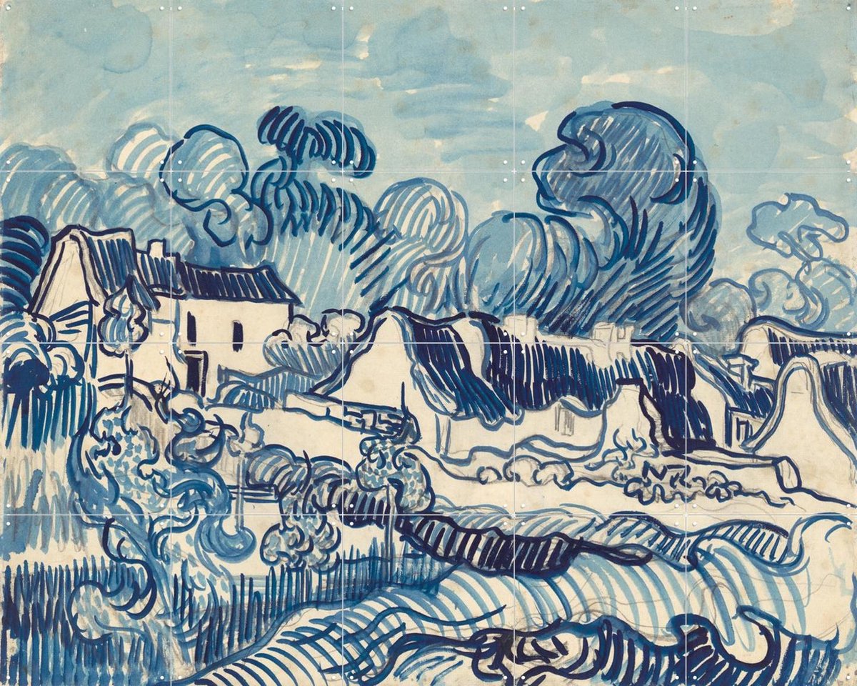 IXXI Landschap met huizen (1890), Vincent van Gogh (1853 - 1890) & Van Gogh Museum - 100 x 80 cm - Gratis ophangtool - Grote wanddecoratie en posters