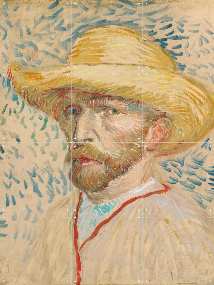 IXXI Zelfportret met strooien hoed (1887), Vincent van Gogh (1853 - 1890) & Van Gogh Museum - 60 x 80 cm - Gratis ophangtool - Grote wanddecoratie en