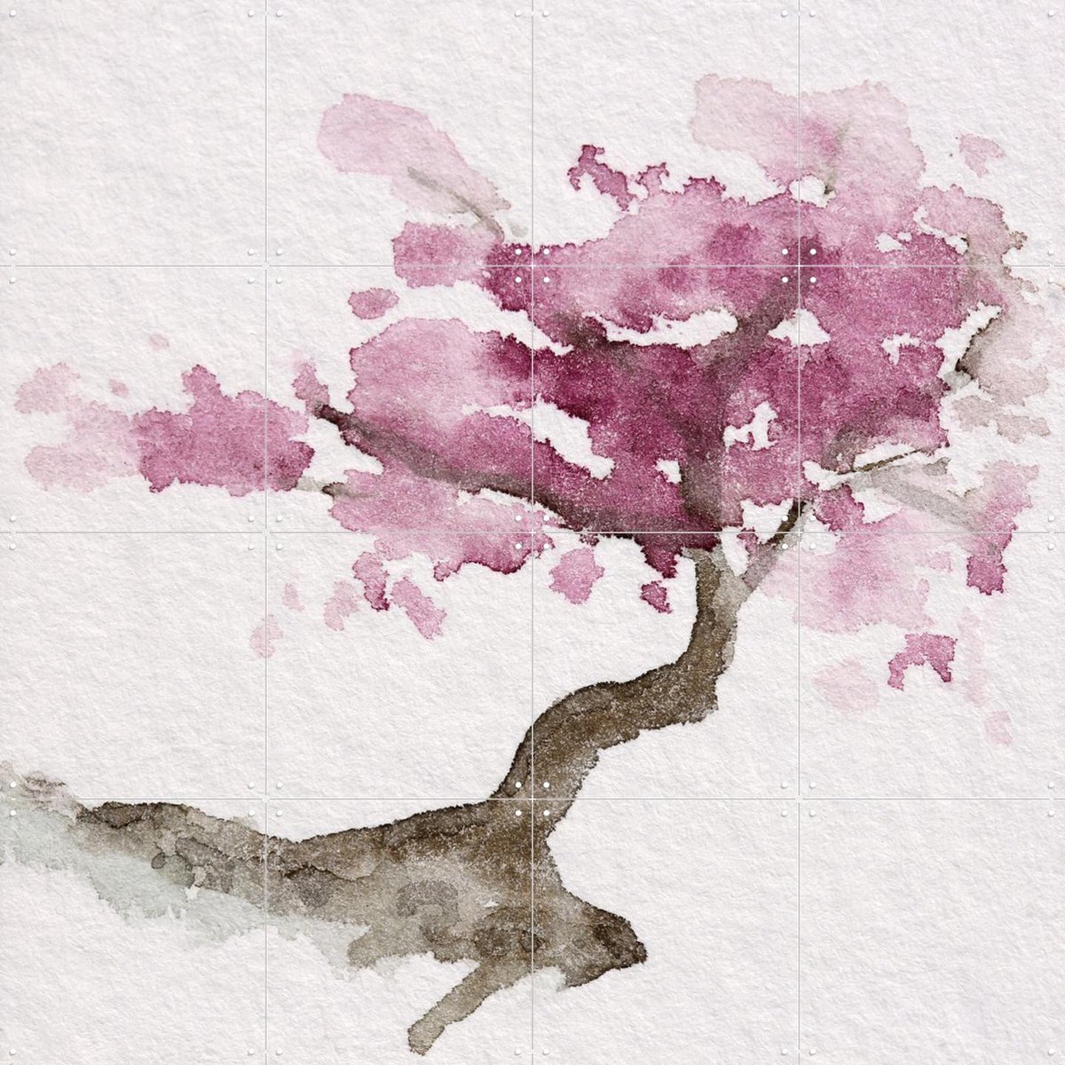IXXI Japanese Tree with Pink Cherry Blossom, Natalie Bruns - 80 x 80 cm - Gratis ophangtool - Grote wanddecoratie en posters - Aquarel