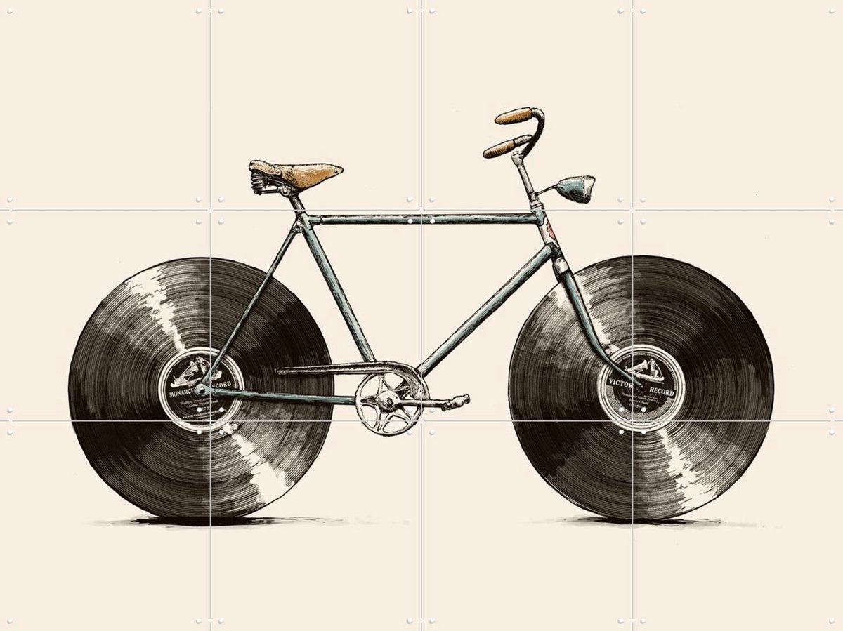 IXXI Velophone, Florent Bodart - 80 x 60 cm - Gratis ophangtool - Grote wanddecoratie en posters - Grafisch Ontwerp, Speels, Line art, Illustraties