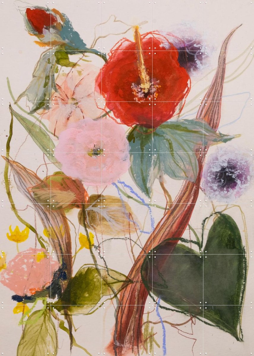 IXXI Flower Mix No. 1, Leigh Viner - 100 x 140 cm - Gratis ophangtool - Grote wanddecoratie en posters - Gemengde Technieken, Kleurrijk, Abstract