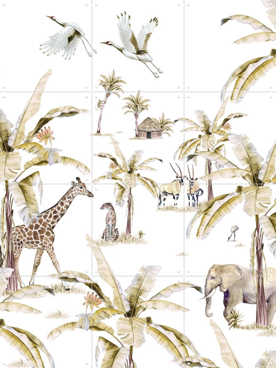 IXXI African Safari Sunset, Creative Lab Amsterdam - 60 x 80 cm - Gratis ophangtool - Grote wanddecoratie en posters - Aquarel, Illustraties