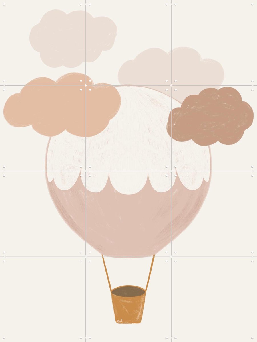 IXXI Hot Air Balloon, Menina Lisboa & Various - 60 x 80 cm - Gratis ophangtool - Grote wanddecoratie en posters - Minimalisme, Illustraties, Grafisch