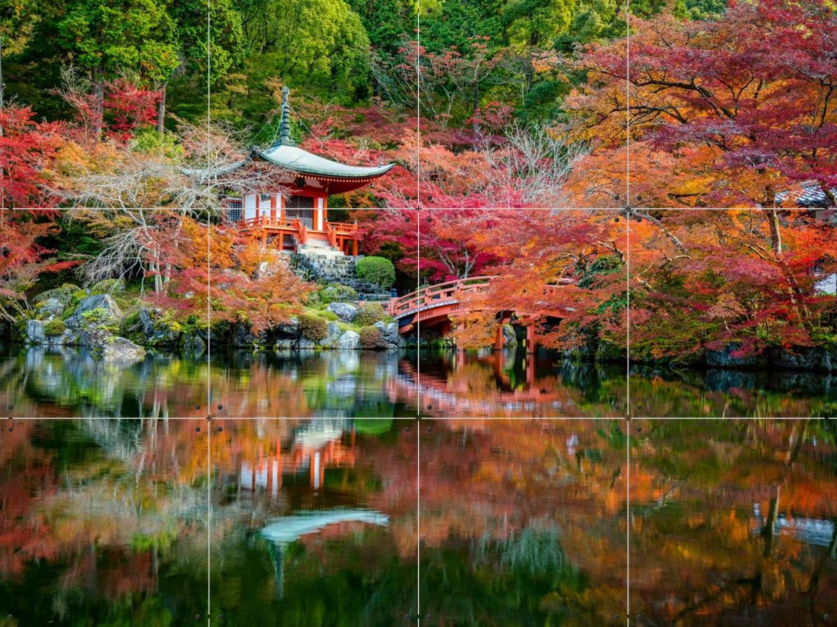 IXXI Japanese Garden Autumn, Jan Becke - 80 x 60 cm - Gratis ophangtool - Grote wanddecoratie en posters - Fotografie, Kleurrijk, Naturalisme
