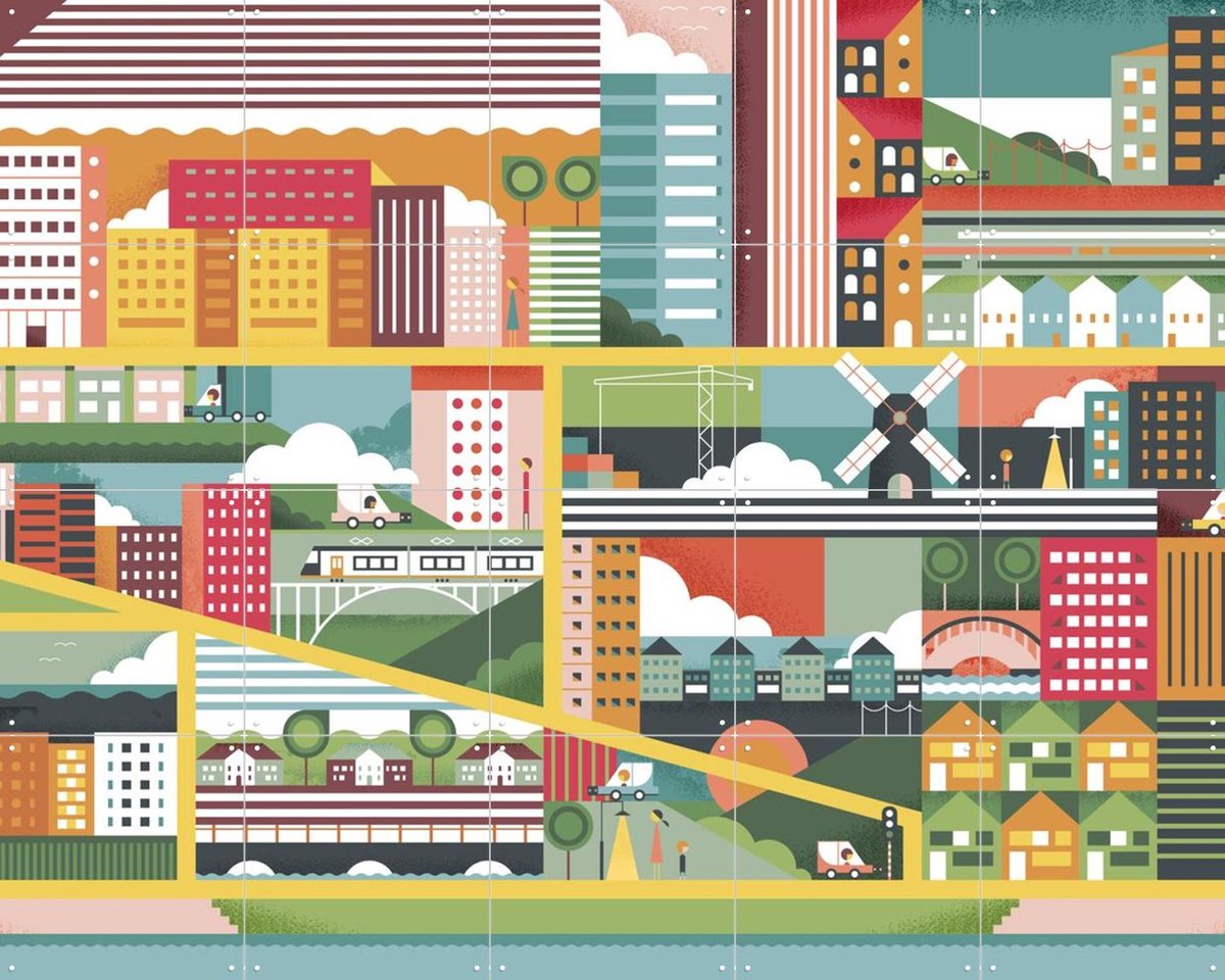 IXXI My Kind of Town, Studio Kars + Boom - 100 x 80 cm - Gratis ophangtool - Grote wanddecoratie en posters - Digitale Kunst, Geometrische Kunst