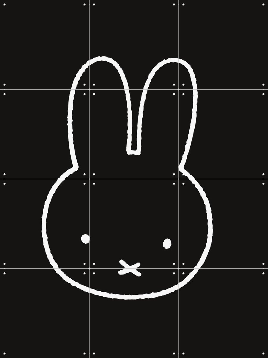 IXXI Nijntje Zwart-Wit, Nijntje - 60 x 80 cm - Gratis ophangtool - Grote wanddecoratie en posters - Minimalisme, Line art, Speels, Illustraties