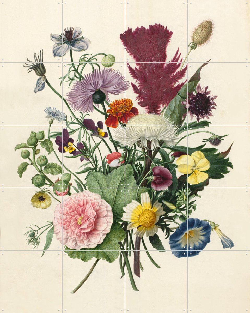 IXXI Boeket bloemen, Rijksmuseum - 80 x 100 cm - Gratis ophangtool - Grote wanddecoratie en posters - Naturalisme, Illustraties, Klassiek, Eetkamer