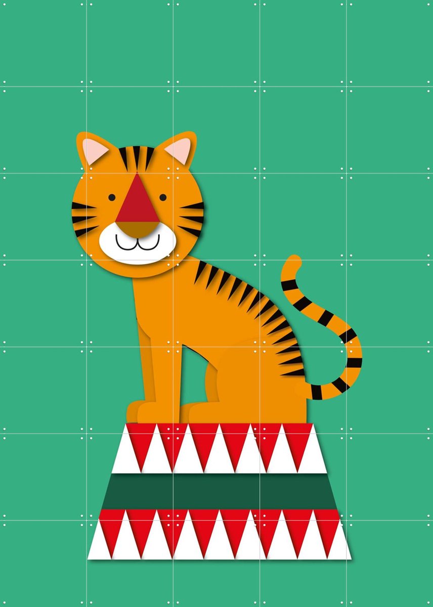 IXXI Circus Lion, Jetske Kox - 100 x 140 cm - Gratis ophangtool - Grote wanddecoratie en posters - Kleurrijk, Speels, Cartoonesk, Illustraties