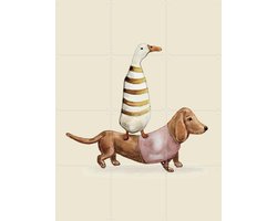 IXXI Teckel - pink, Irene Jelier - 60 x 80 cm - Grote wanddecoratie en posters - Speels, Cartoonesk, Illustraties, Woonkamer, Kinderkamer, Kinderen