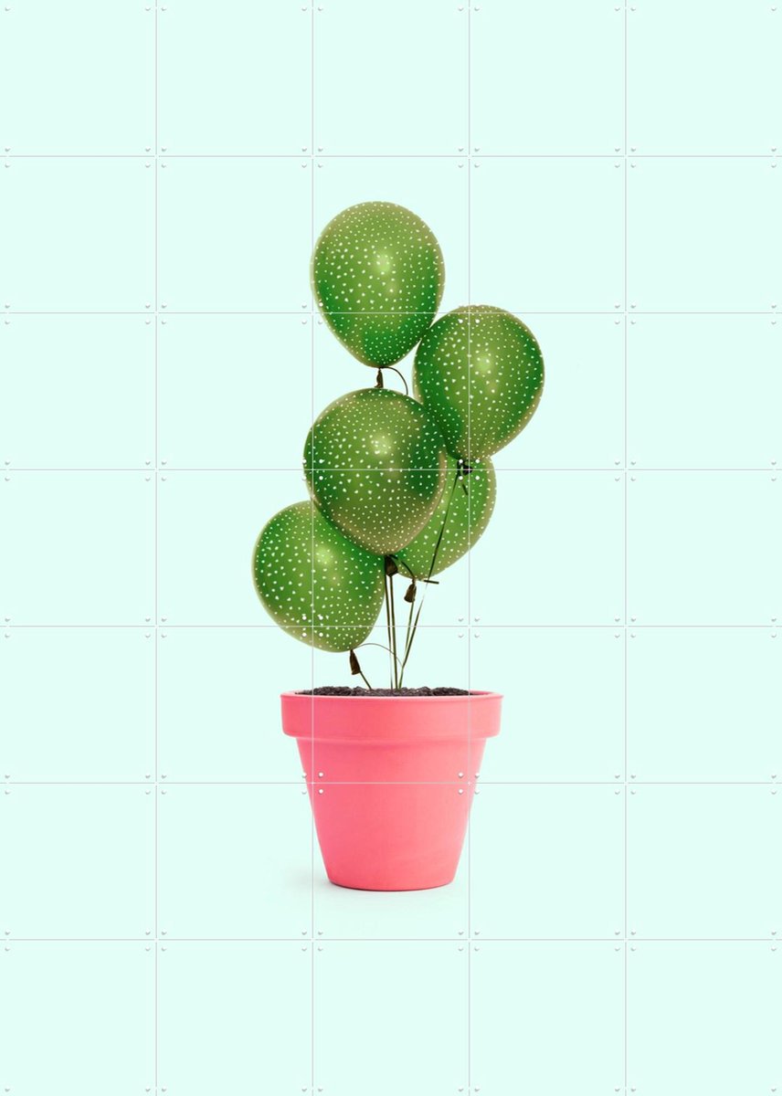 IXXI Cactus Balloon, Paul Fuentes - 100 x 140 cm - Gratis ophangtool - Grote wanddecoratie en posters - Speels, Digitale Kunst, Fantasierijk