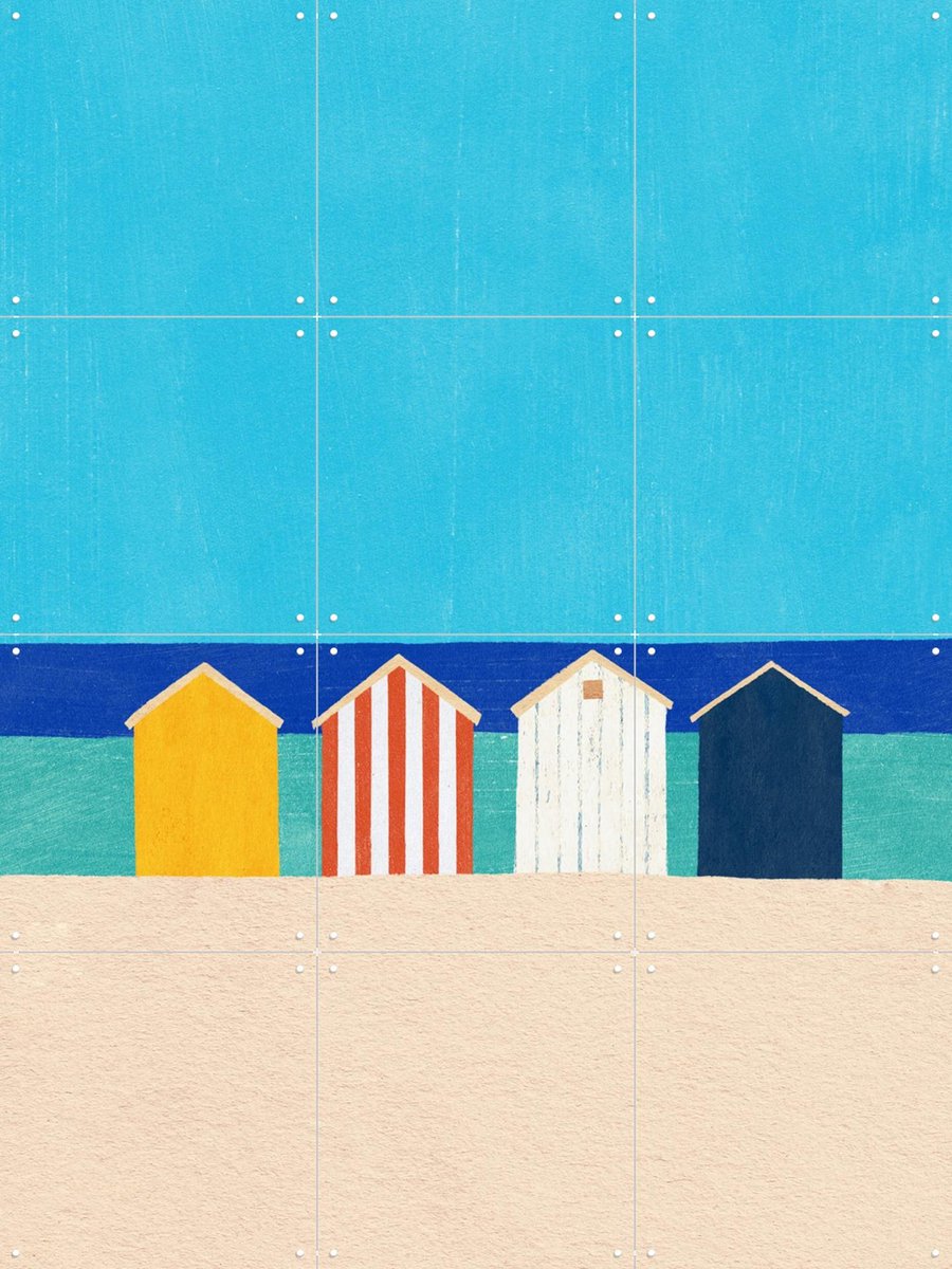 IXXI Beach Cabins, Henry Rivers - 60 x 80 cm - Gratis ophangtool - Grote wanddecoratie en posters - Kleurrijk, Grafisch Ontwerp, Minimalisme