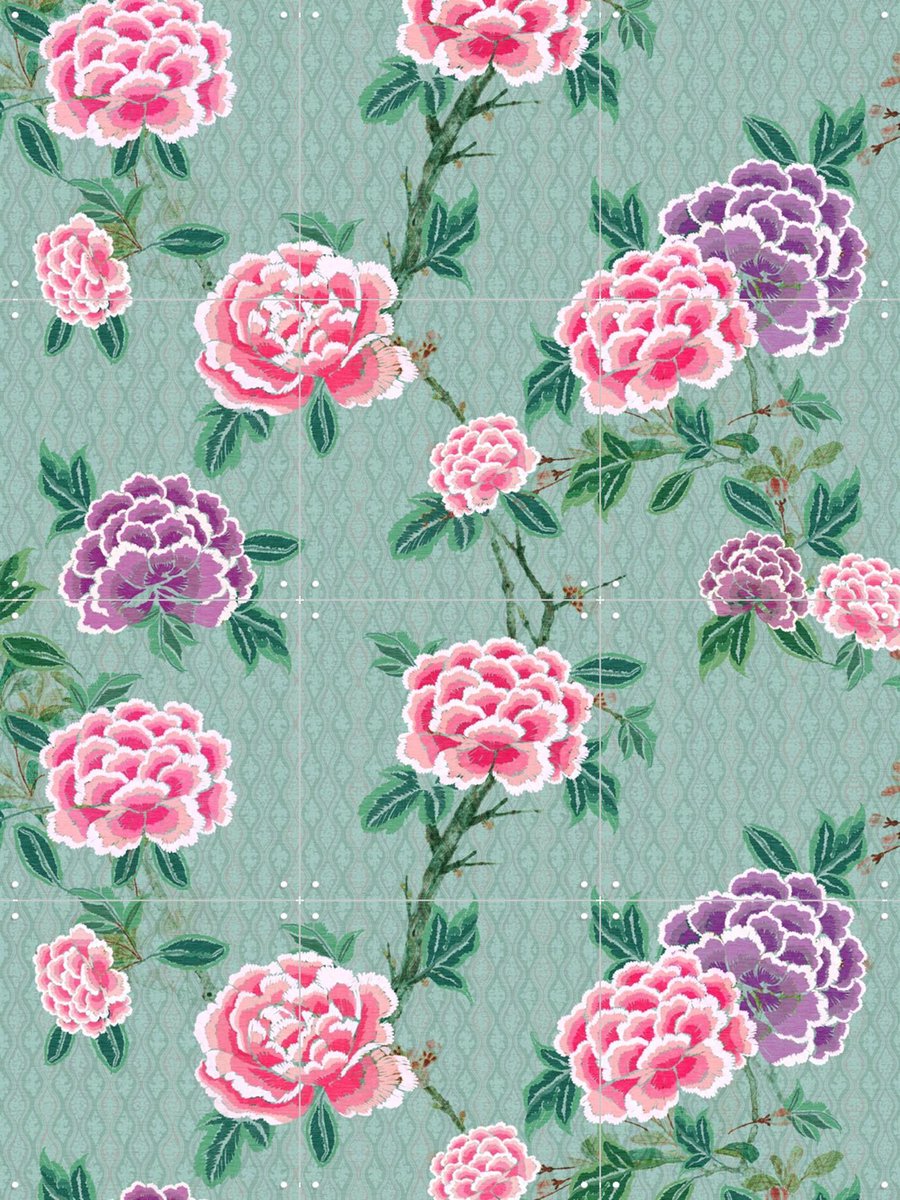 IXXI Chinoiserie Peonie Florals, Bloomery Decor - 60 x 80 cm - Gratis ophangtool - Grote wanddecoratie en posters - Illustraties, Kleurrijk, Vintage