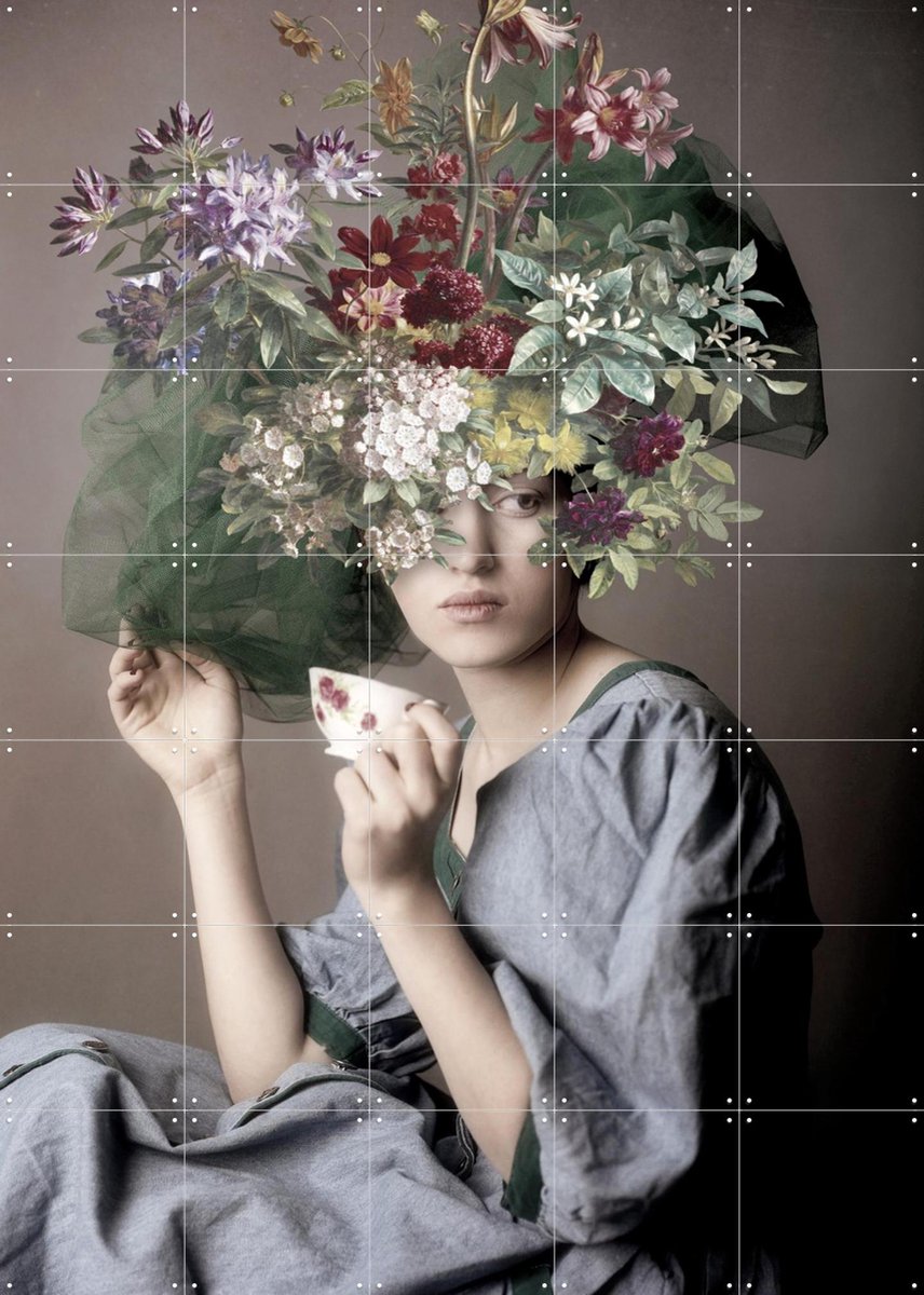 IXXI Tea for One, Marja van den Hurk - 100 x 140 cm - Gratis ophangtool - Grote wanddecoratie en posters - Gemengde Technieken, Surrealisme, Grafisch