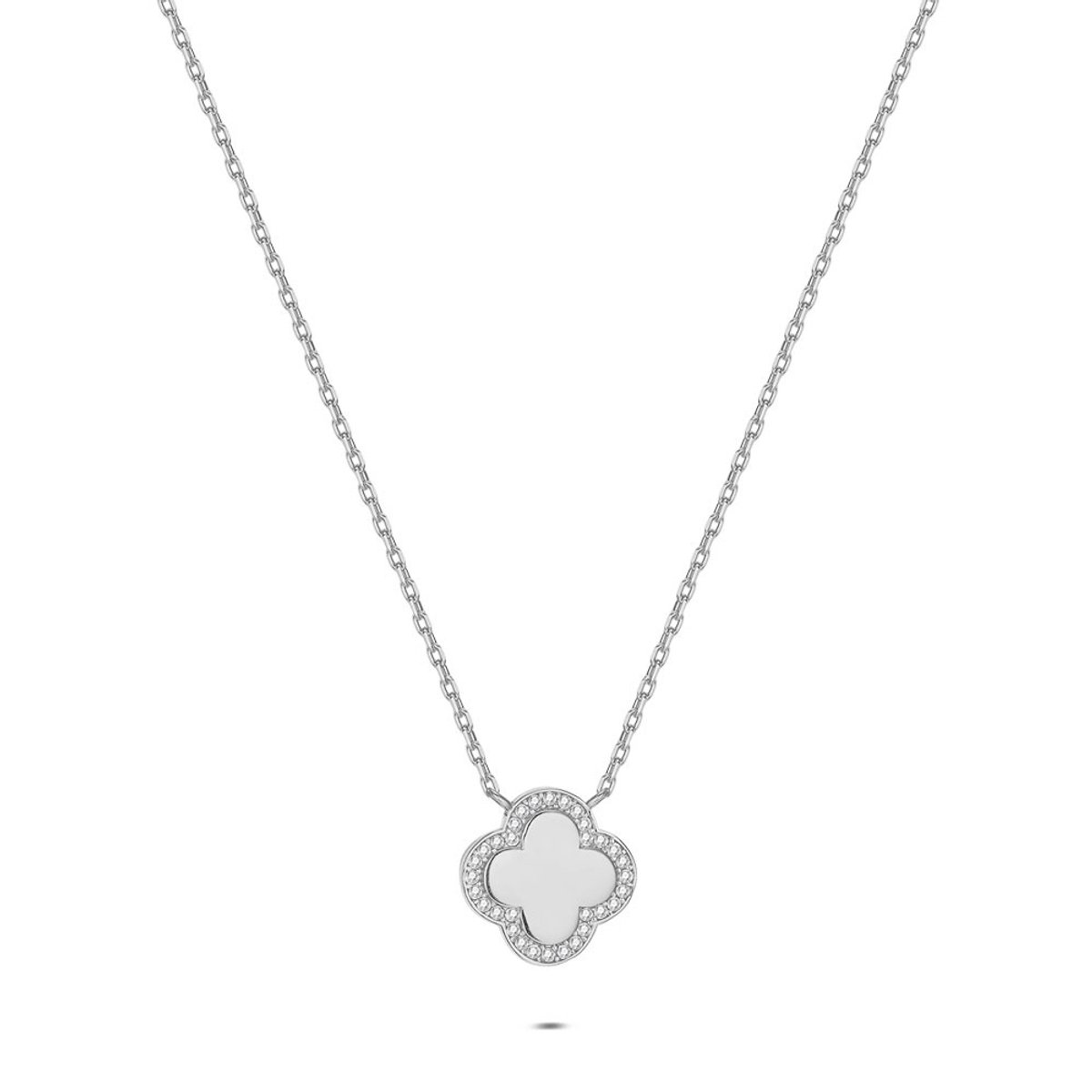 Twice As Nice Halsketting in zilver met een bloemvormige hanger Zilverkleurig 42cm+5cm